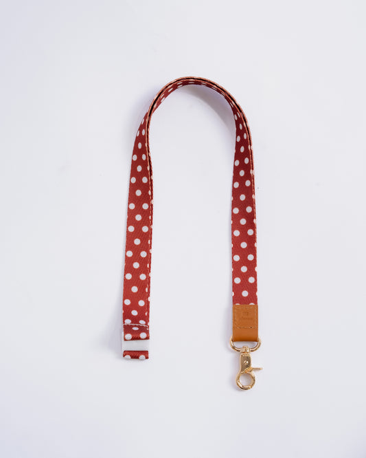 Pre-Order Burgundy & White Polka Dot Lanyard